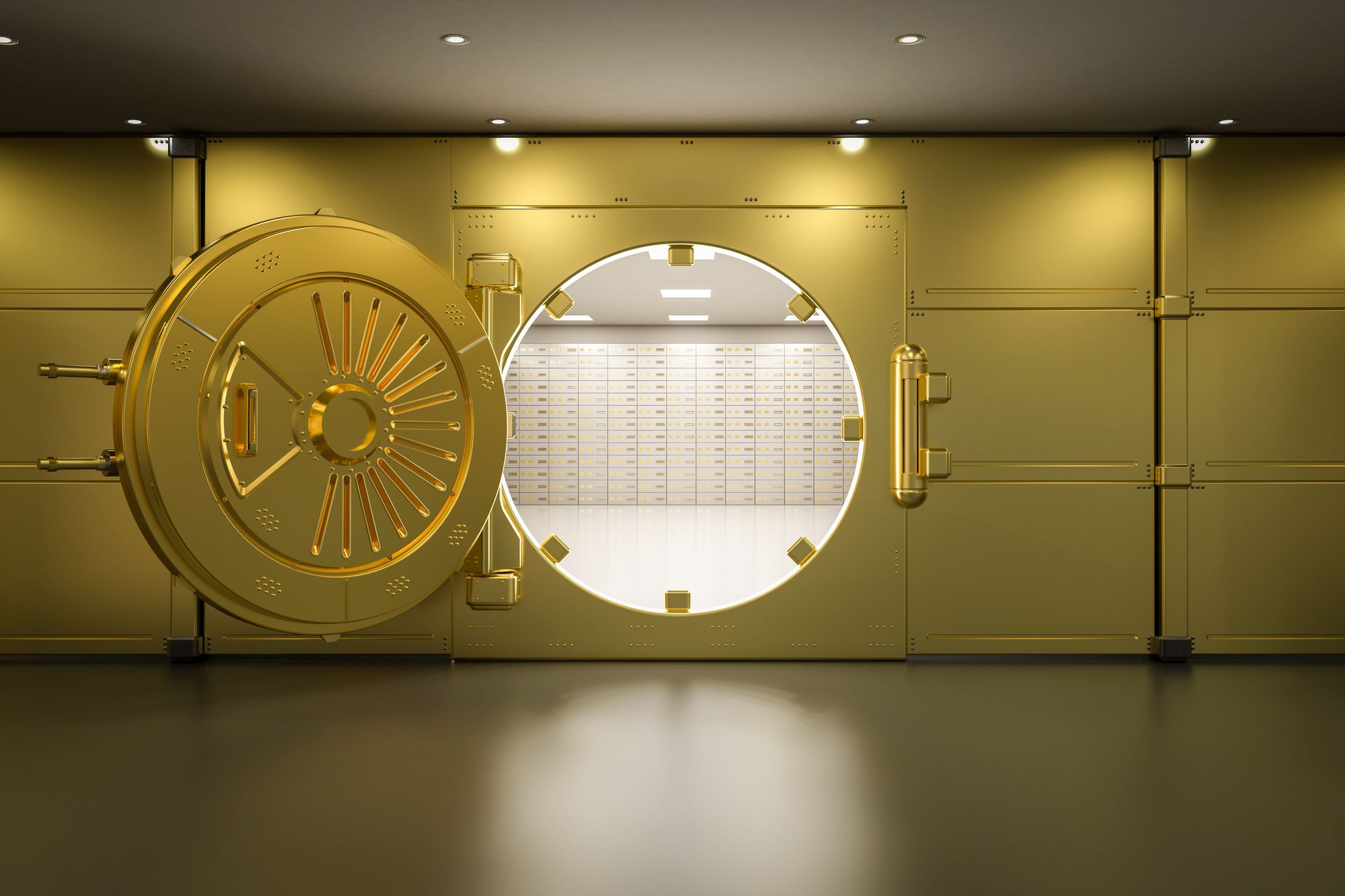 Golden bank vault door open